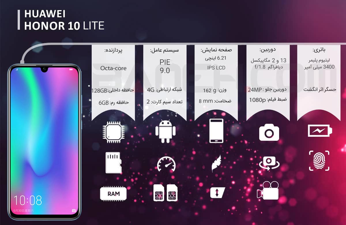 اینفوگرافی گوشی موبایل Honor 10 هواوی