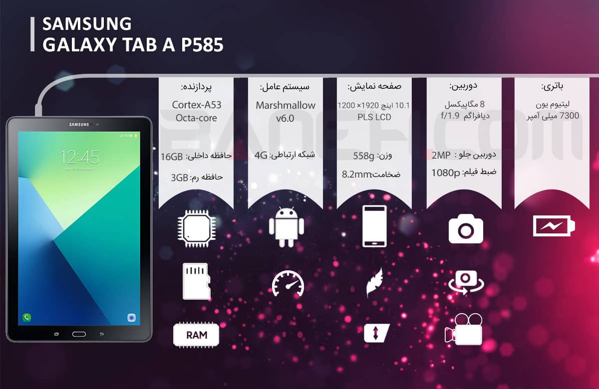 اینفوگرافی تبلت سامسونگ GALAXY TAB A P585 