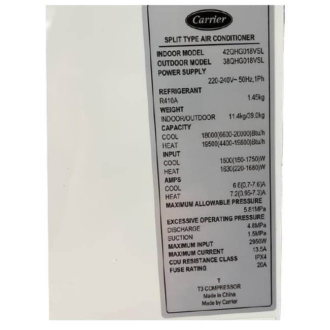 کولر گازی 18000 کریر اینورتر 42QHG018VSL T3