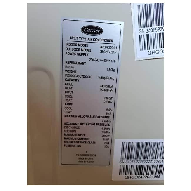 کولر گازی کریر 24000 گاز R410A کم مصرف 42QHG024H T3