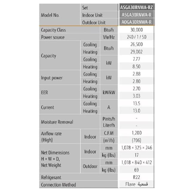 کولر گازی اجنرال 30000 اسکرول ASGA30RNWA R22 T3