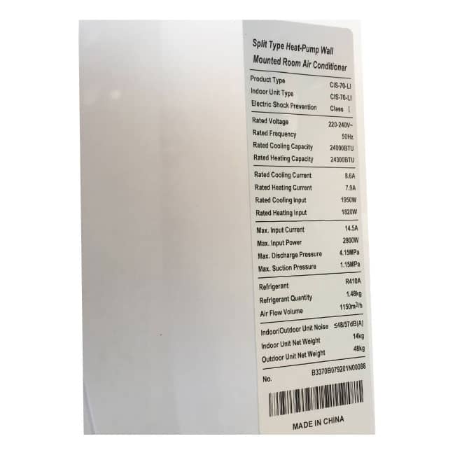 کولر گازی 24000 فوجی اینورتر R410 دیواری CIS-70-LY Fuji T3