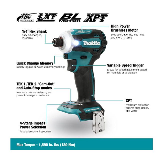 دریل پیچ گوشتی ضربه ای شارژی 18 ولت مدل Makita DTD171Z