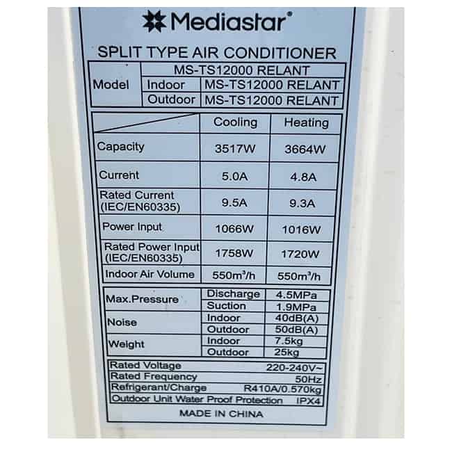کولر گازی مدیا استار 12000 رلانت MS-TS12000 RELANT