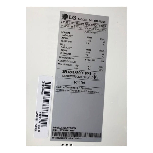 کولر گازی ال جی 12000 دیواری اینورتر R410 سرد S4-Q12JA3QC T1