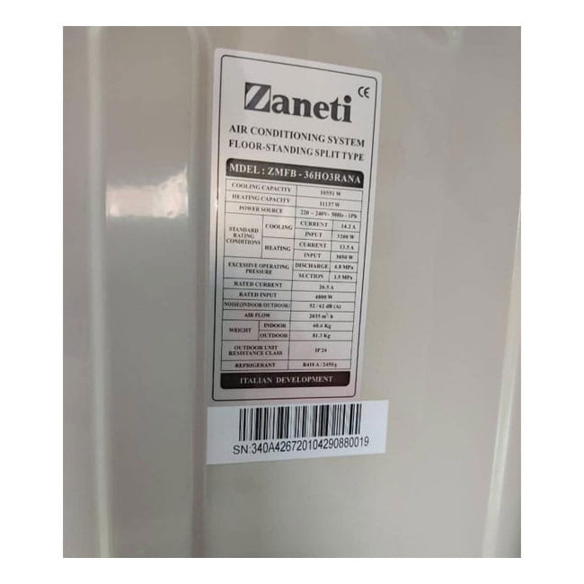 کولر گازی ایستاده 36000 زانتی R410 دو فن ZMFB-36HO3RANA